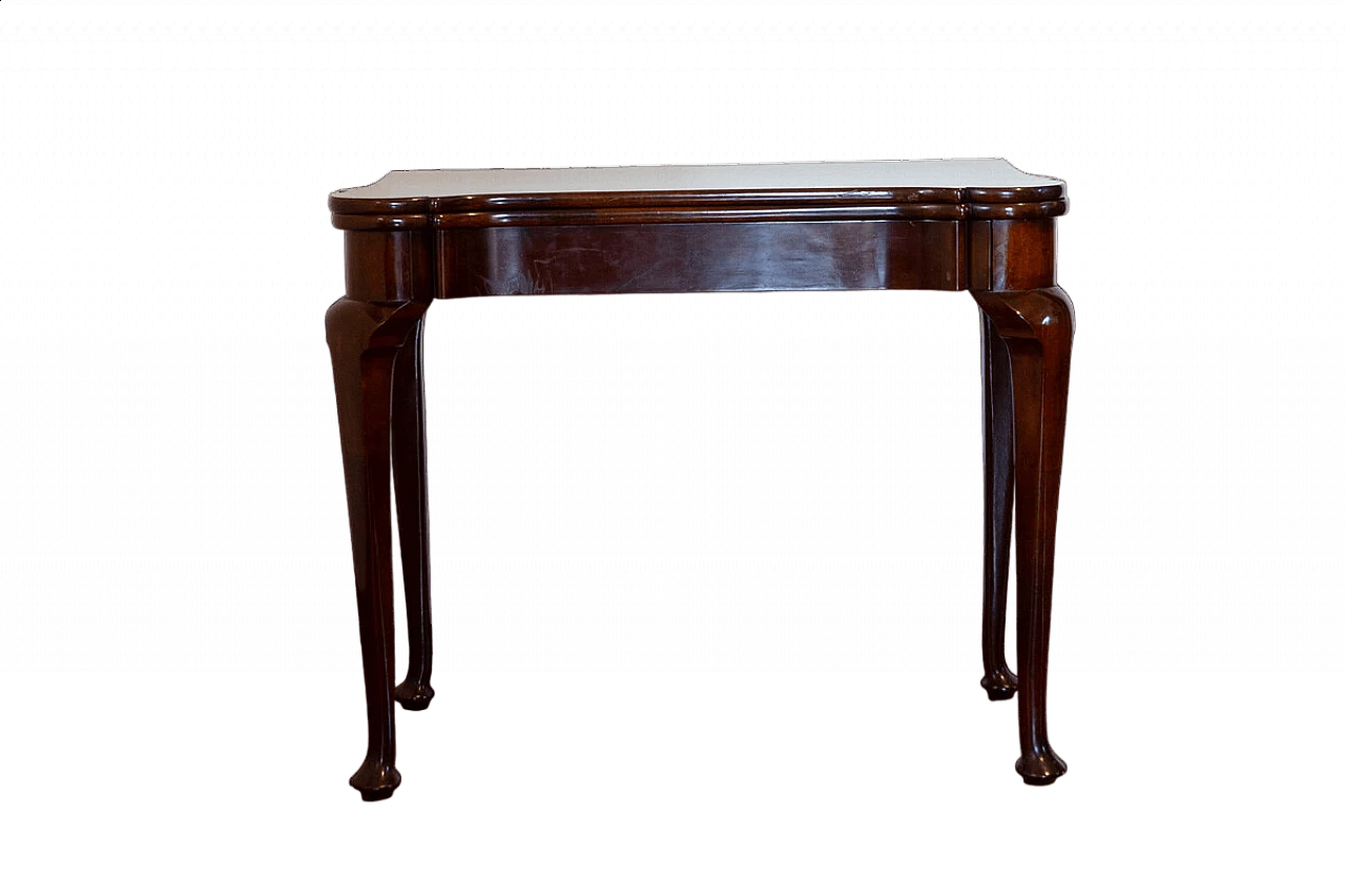 Tavolino da gioco in legno con gambe cabriole, anni '40 7