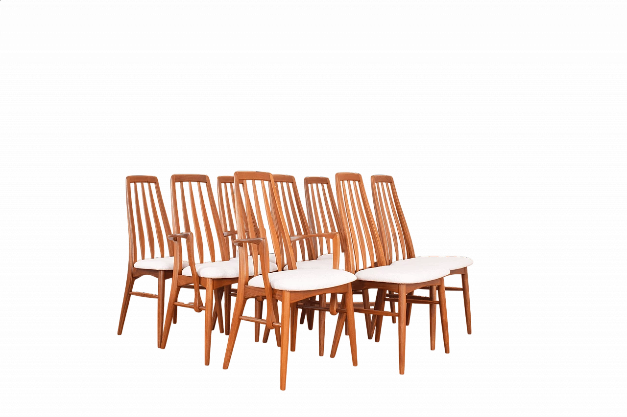 8 Eva chairs in solid teak by Niels Koefoed for Koefoeds Hornslet, 1960s 12