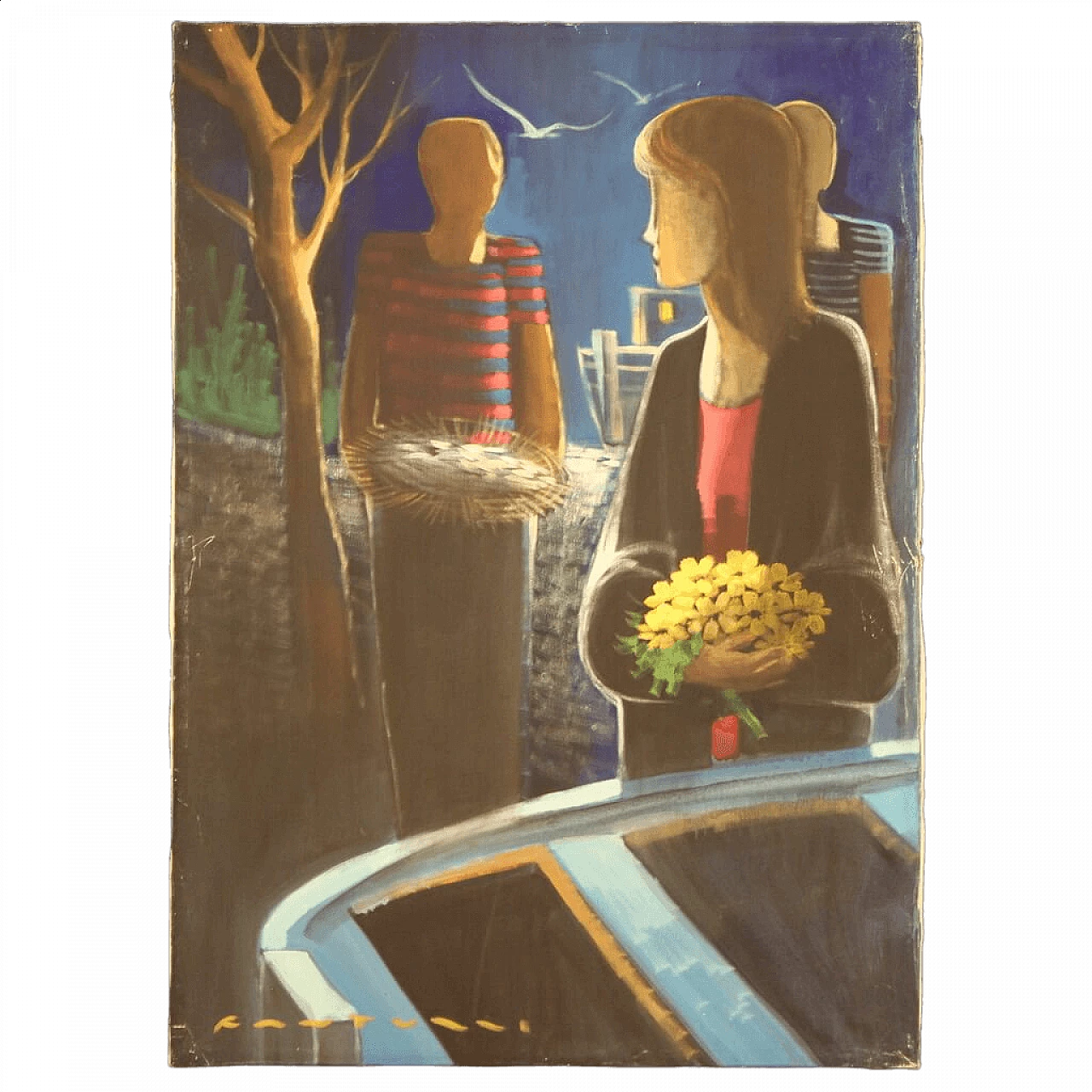 Eliano Fantuzzi, Figure nella notte, olio su tela, anni '60 16