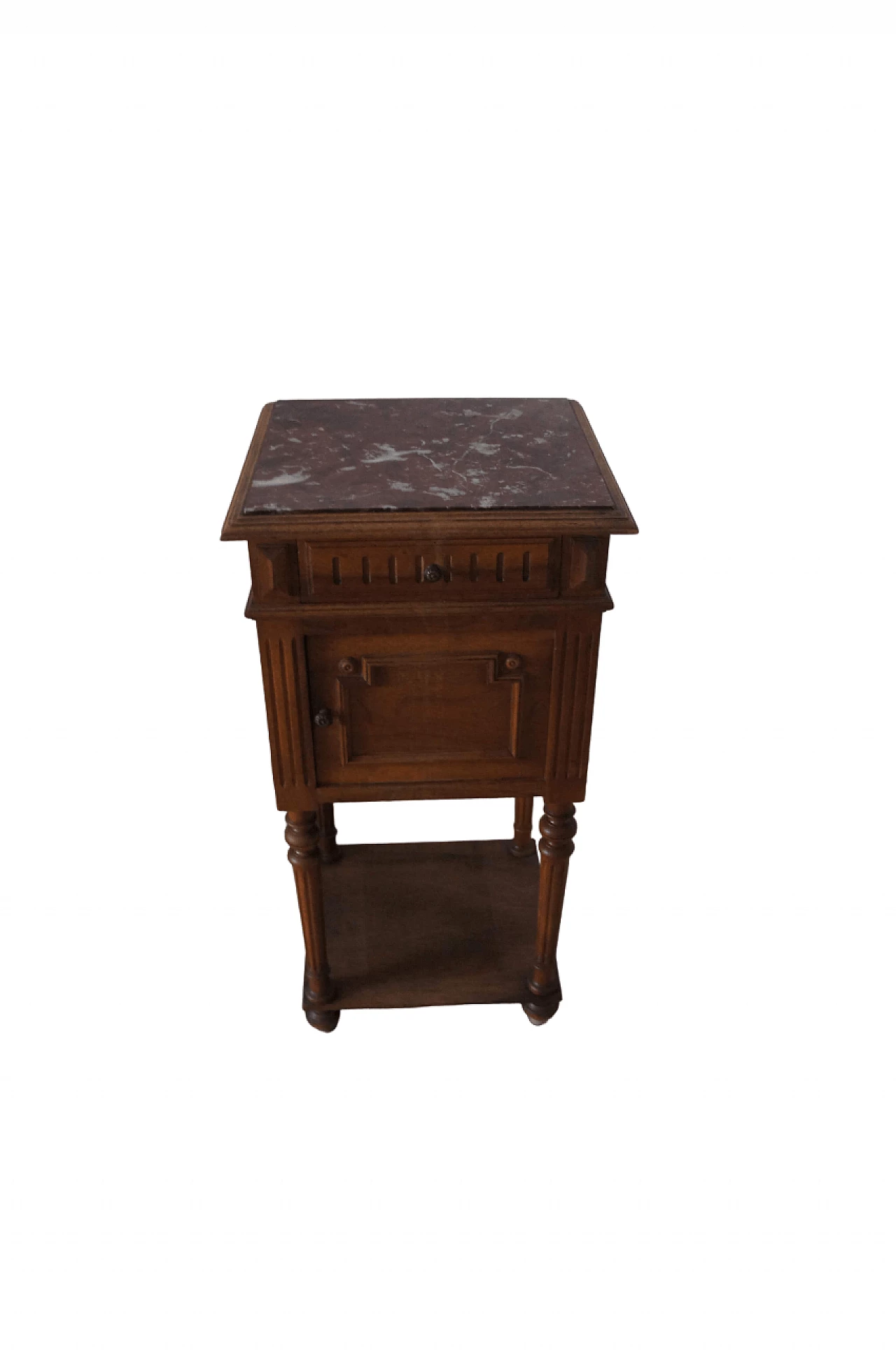 Comodino Napoleone III in legno con piano in marmo, fine '800 10