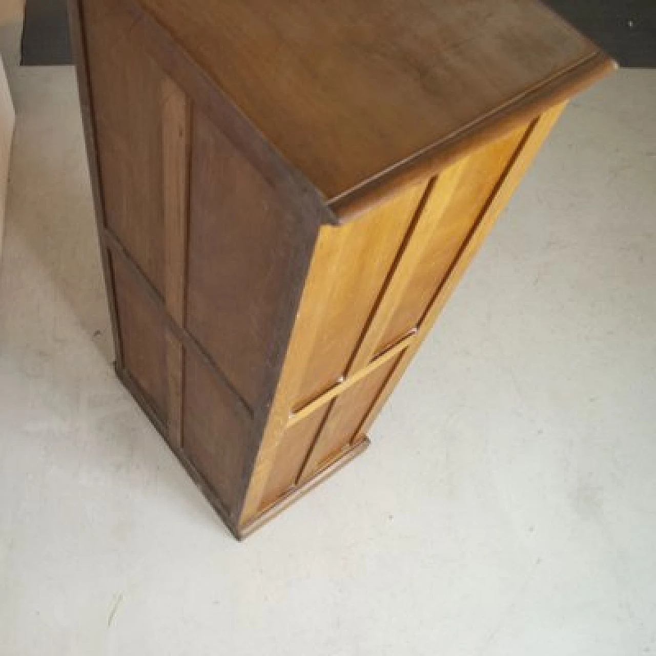 Walnut postal filing cabinet with open compartments and drawer, 1940s 4