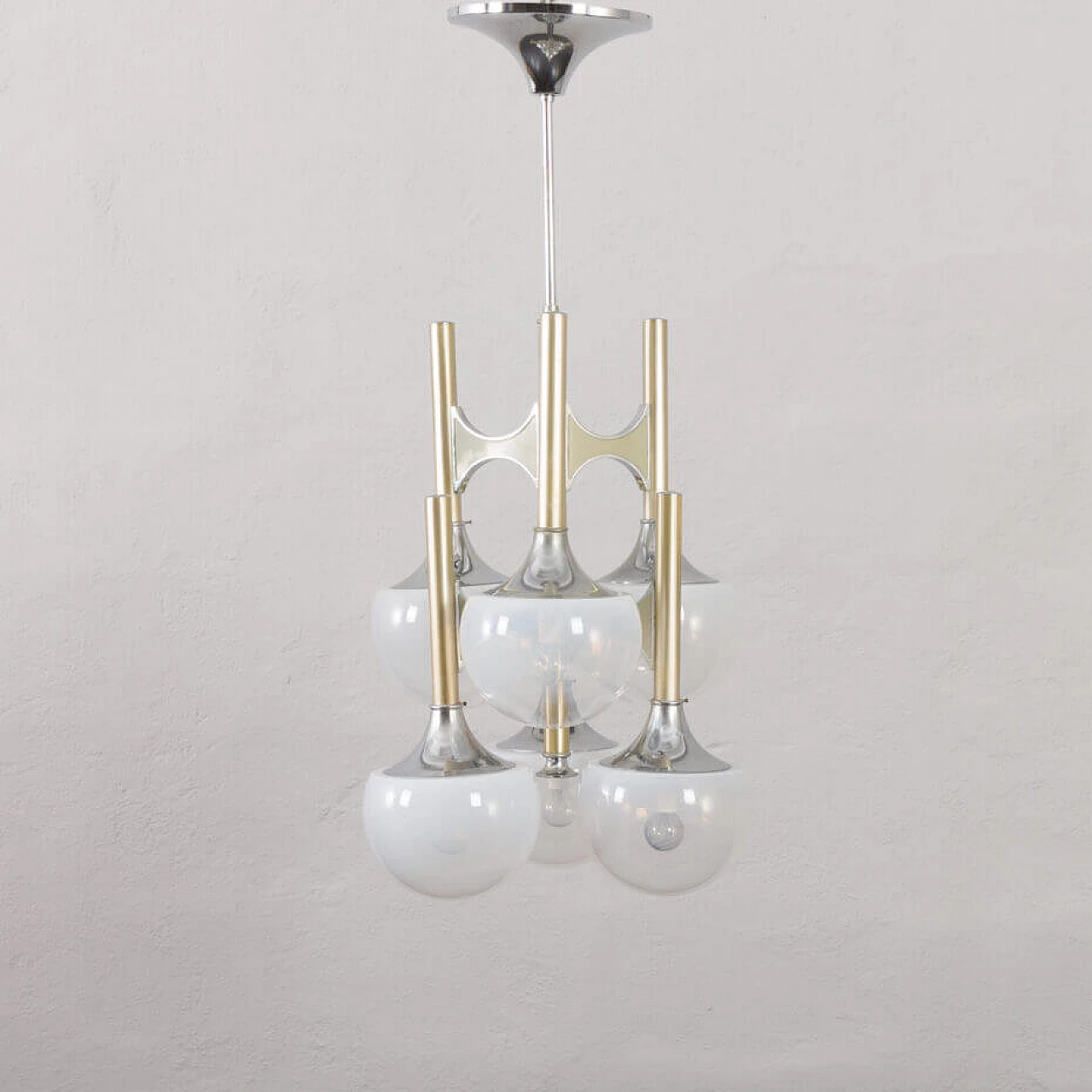 Chandelier with lattimo glass shades by Gaetano Sciolari, 1970s 1