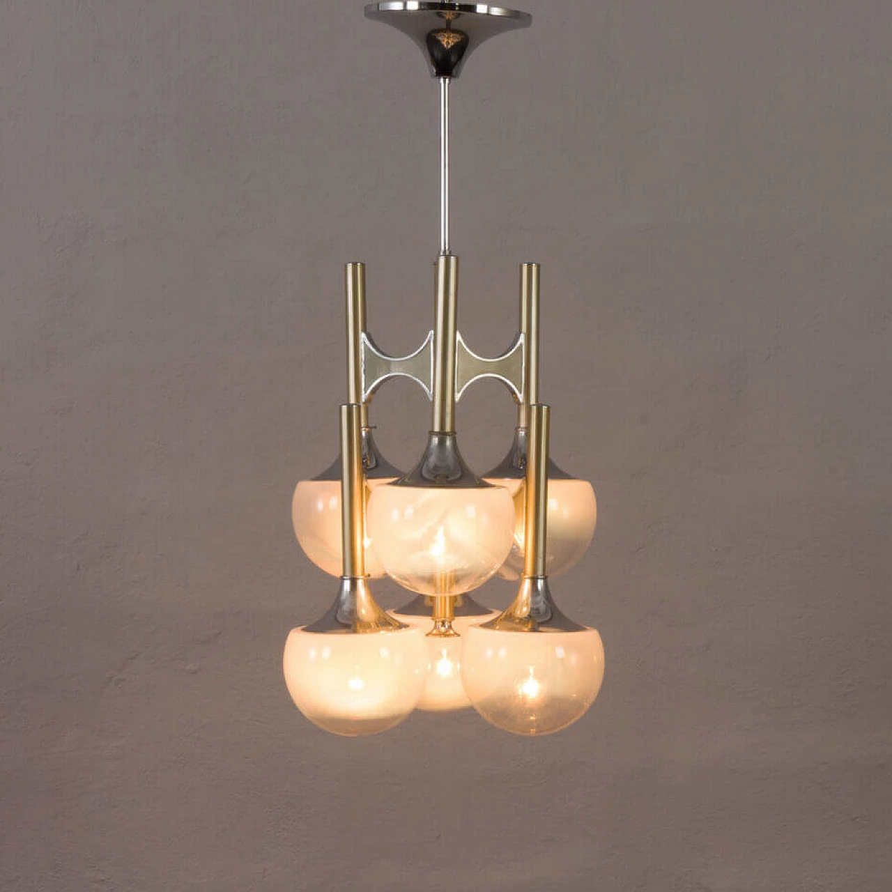 Chandelier with lattimo glass shades by Gaetano Sciolari, 1970s 11