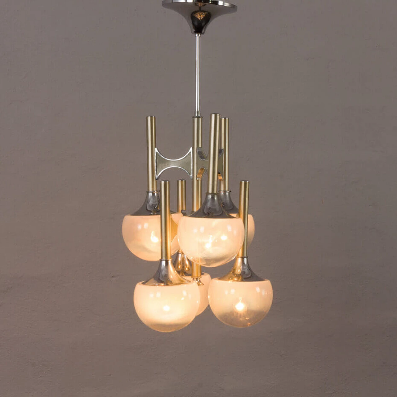 Chandelier with lattimo glass shades by Gaetano Sciolari, 1970s 12