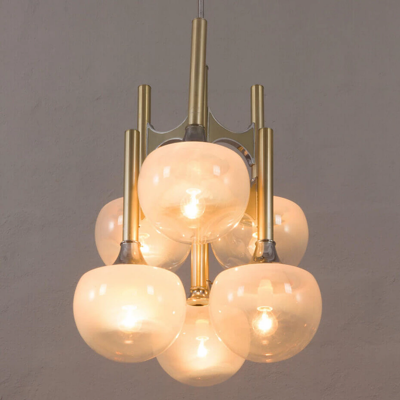 Chandelier with lattimo glass shades by Gaetano Sciolari, 1970s 13