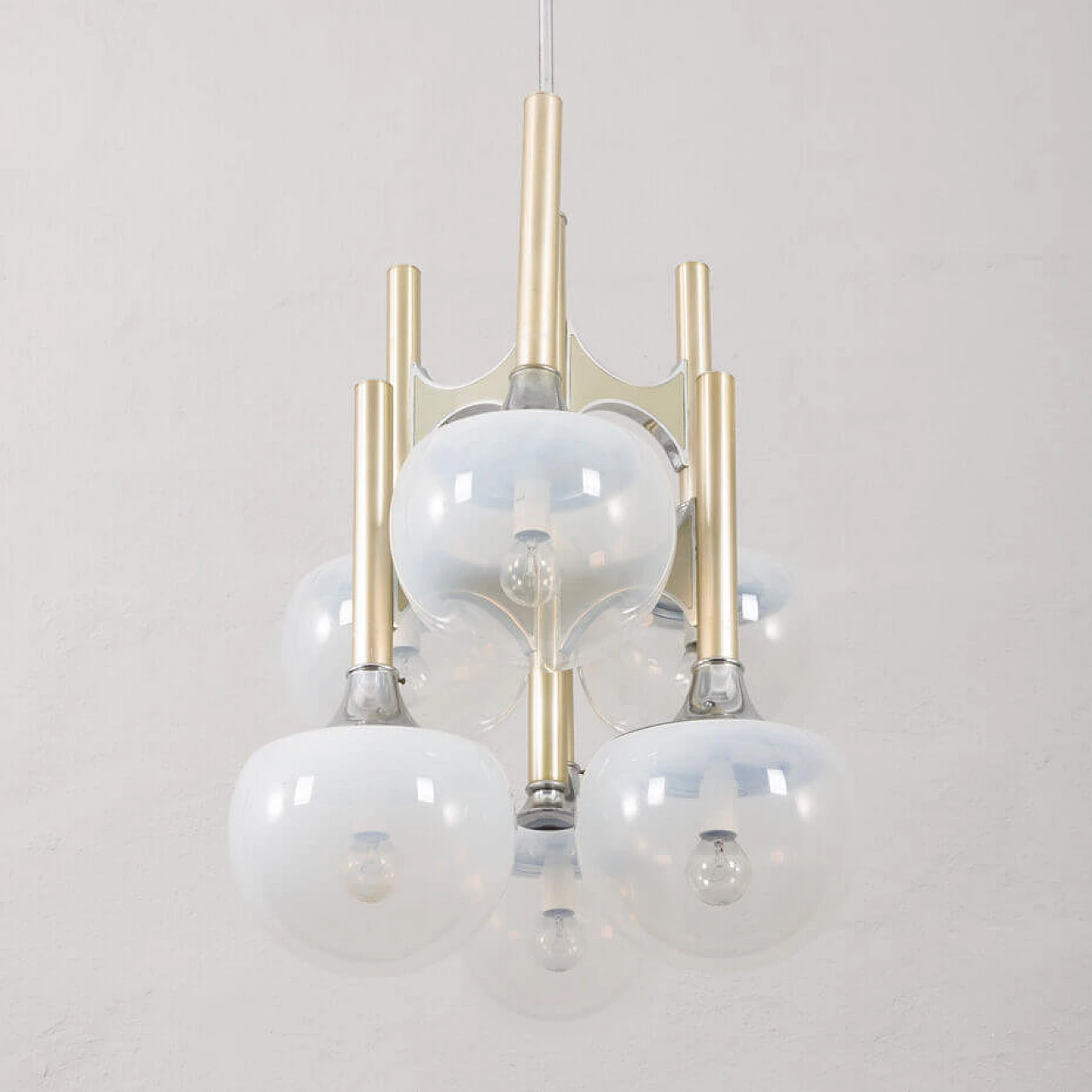 Chandelier with lattimo glass shades by Gaetano Sciolari, 1970s 14