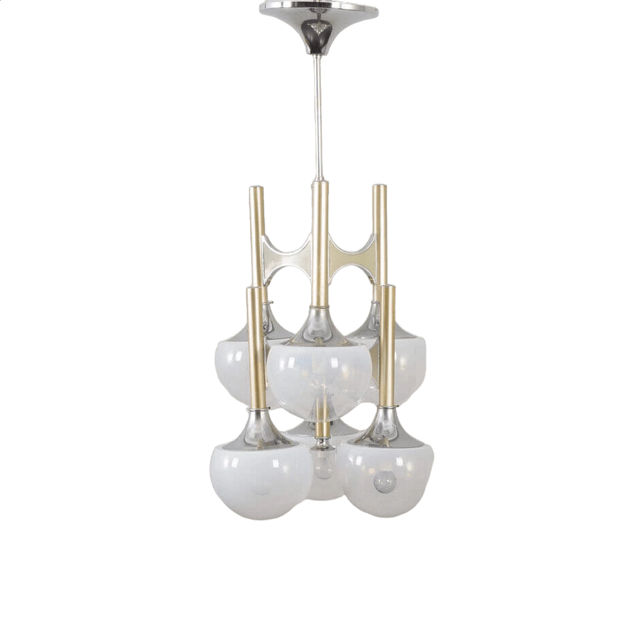 Chandelier with lattimo glass shades by Gaetano Sciolari, 1970s 16