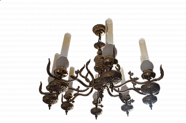 Eight-light decorated brass chandelier