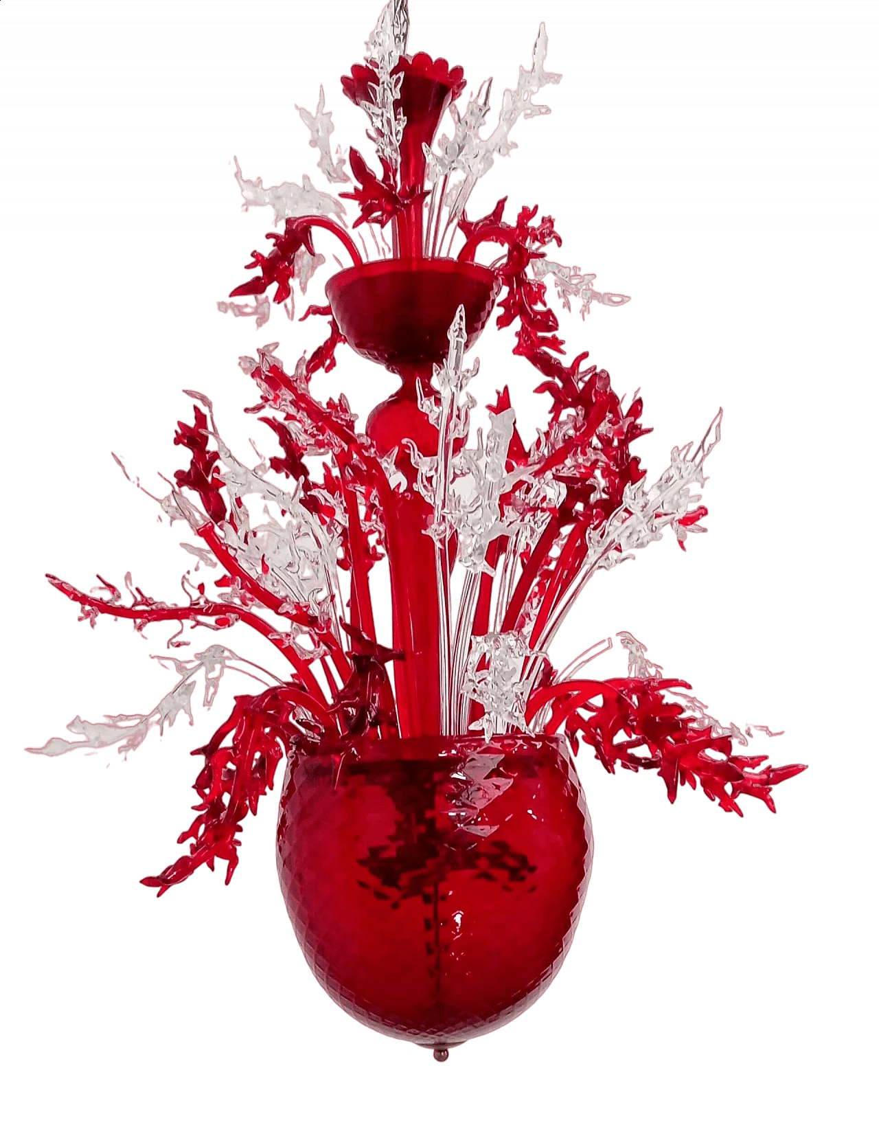 Lampadario Corallo in vetro di Murano rosso e trasparente, anni 2000 12