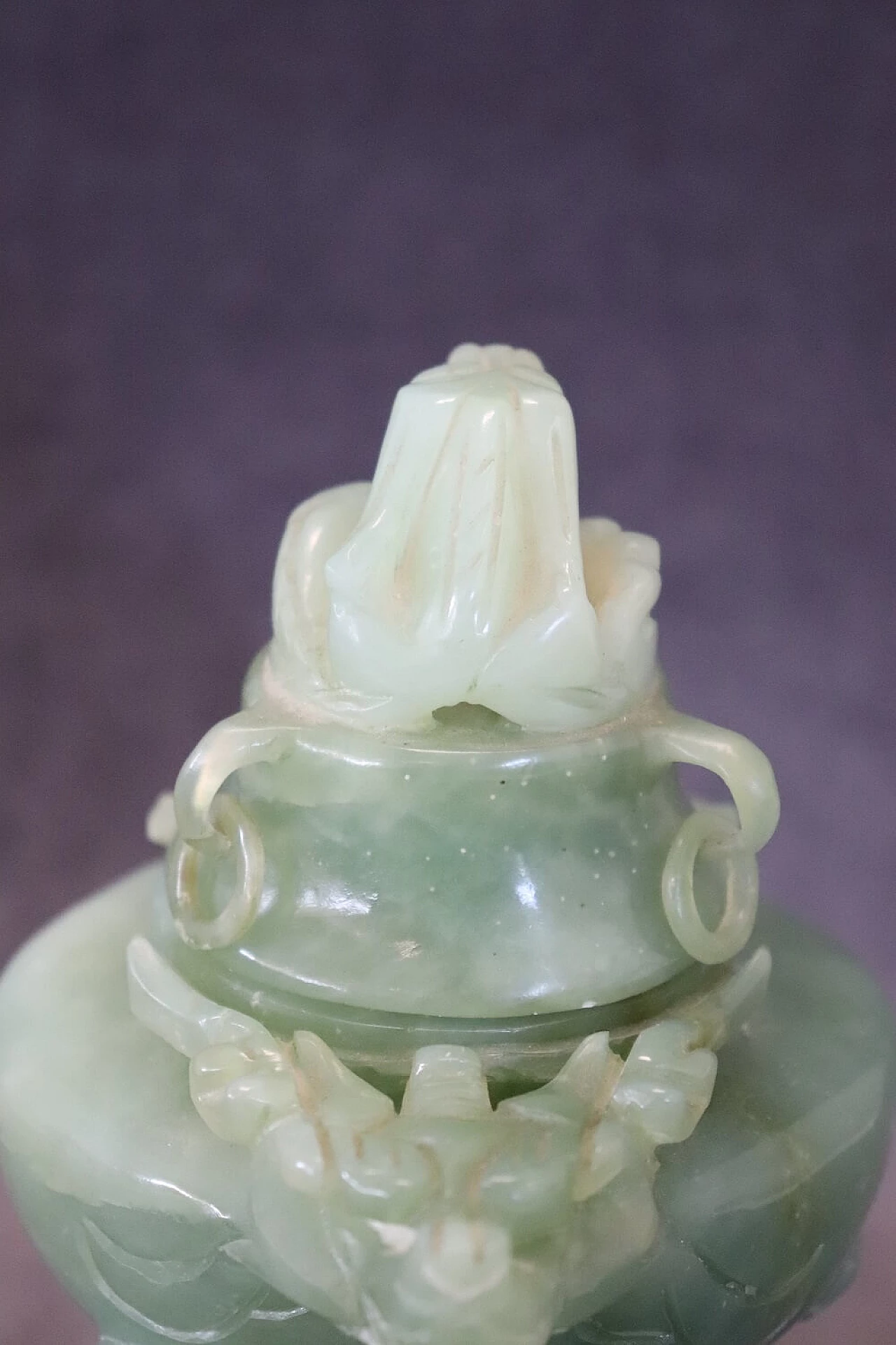 Chinese carved jade censer sculpture with wood base 7