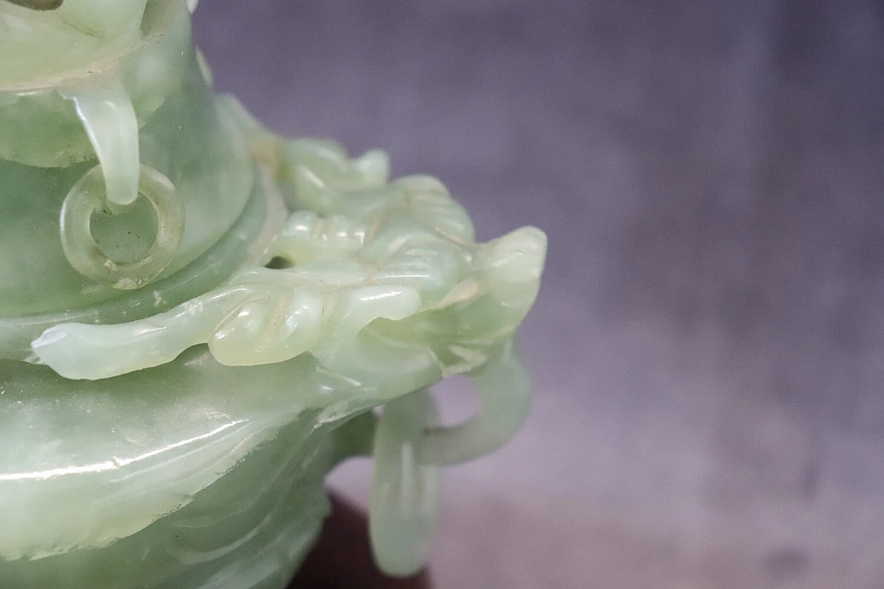 Chinese carved jade censer sculpture with wood base 8