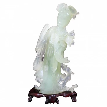 Chinese carved jade geisha sculpture with wood base