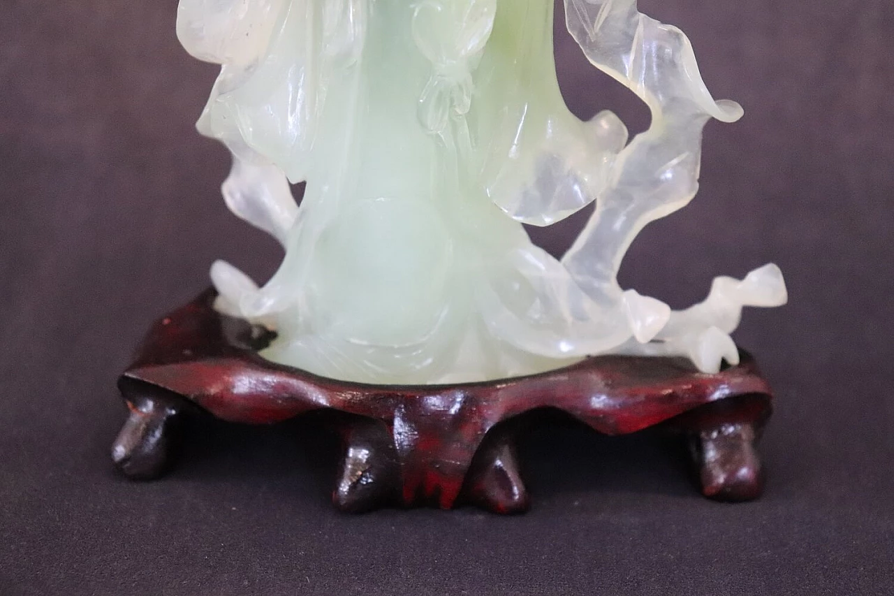 Chinese carved jade geisha sculpture with wood base 4
