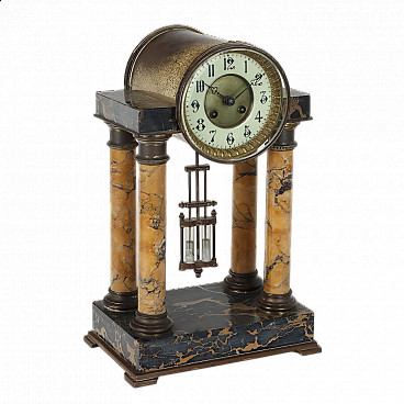 Orologio a tempietto in marmo e bronzo dorato, '800