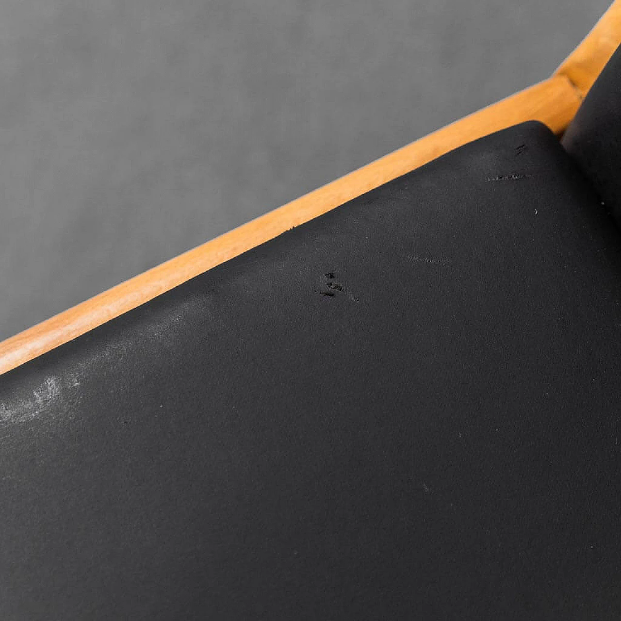 Pair of wooden and skai armchairs and coffee table in sage green wood, 1960s 12