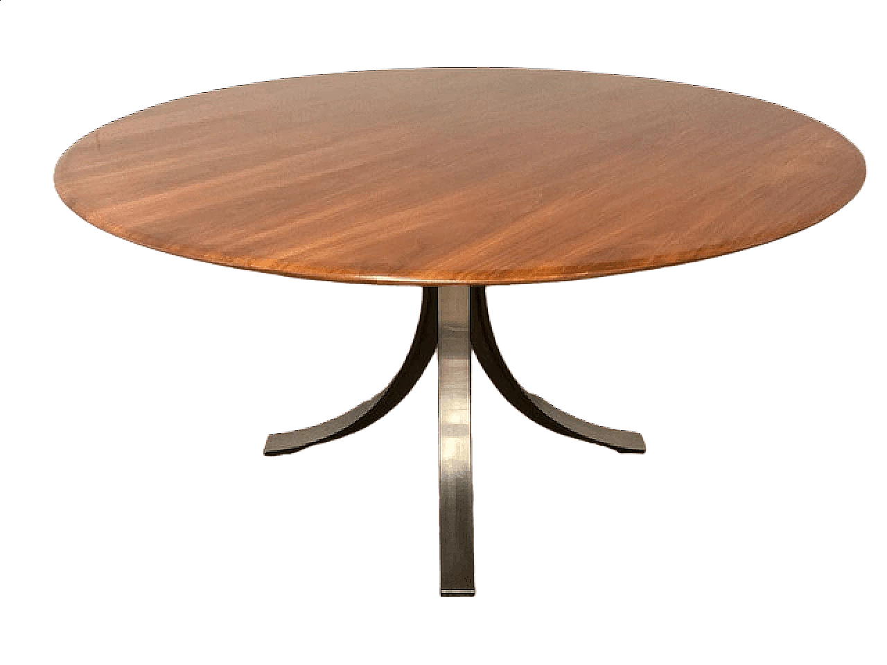 Round walnut and metal table by Osvaldo Borsani and Gerli for Tecno Milano, 1960s 10