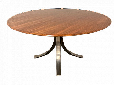 Round walnut and metal table by Osvaldo Borsani and Gerli for Tecno Milano, 1960s