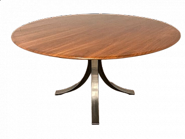 Round walnut and metal table by Osvaldo Borsani and Gerli for Tecno Milano, 1960s