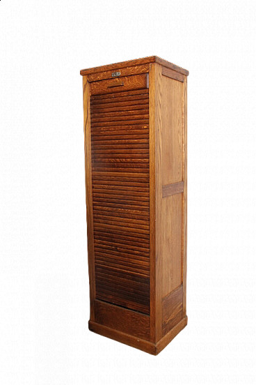 Art Deco oak filing cabinet with shutter, 1940s