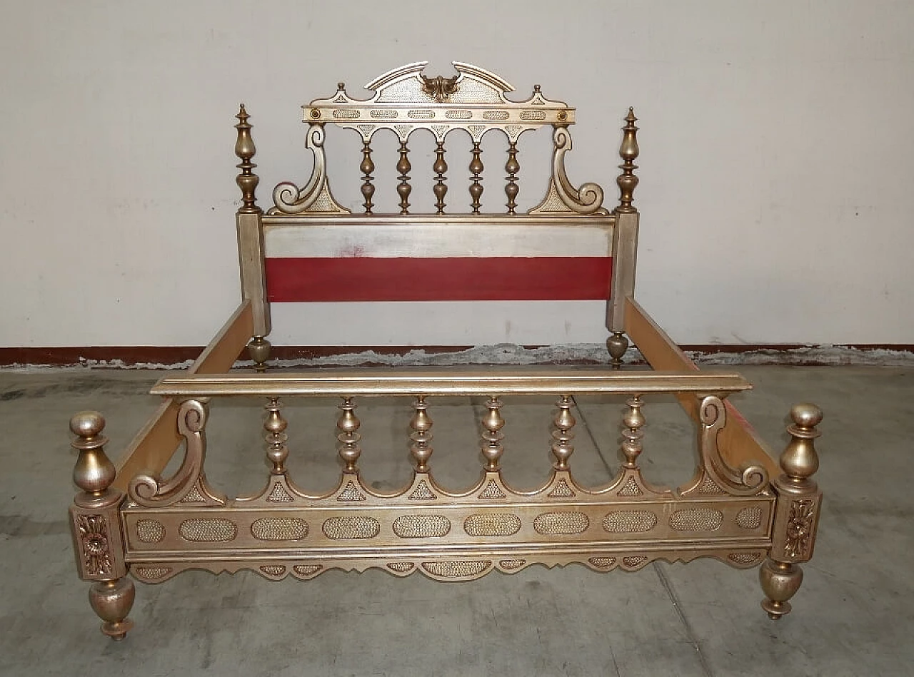 Double bed in mecca gilded wood, 1970s 1