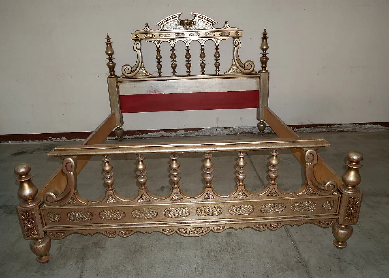 Double bed in mecca gilded wood, 1970s 12