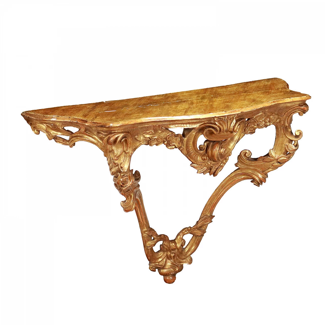 Drop-shaped console table in carved and gilded wood with curved legs, 19th century 1