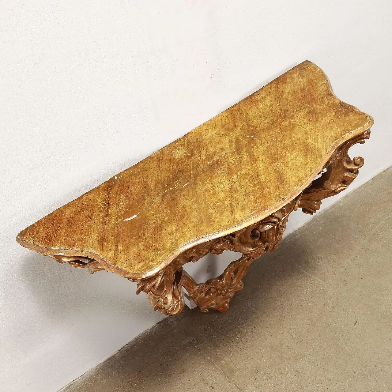 Drop-shaped console table in carved and gilded wood with curved legs, 19th century 8