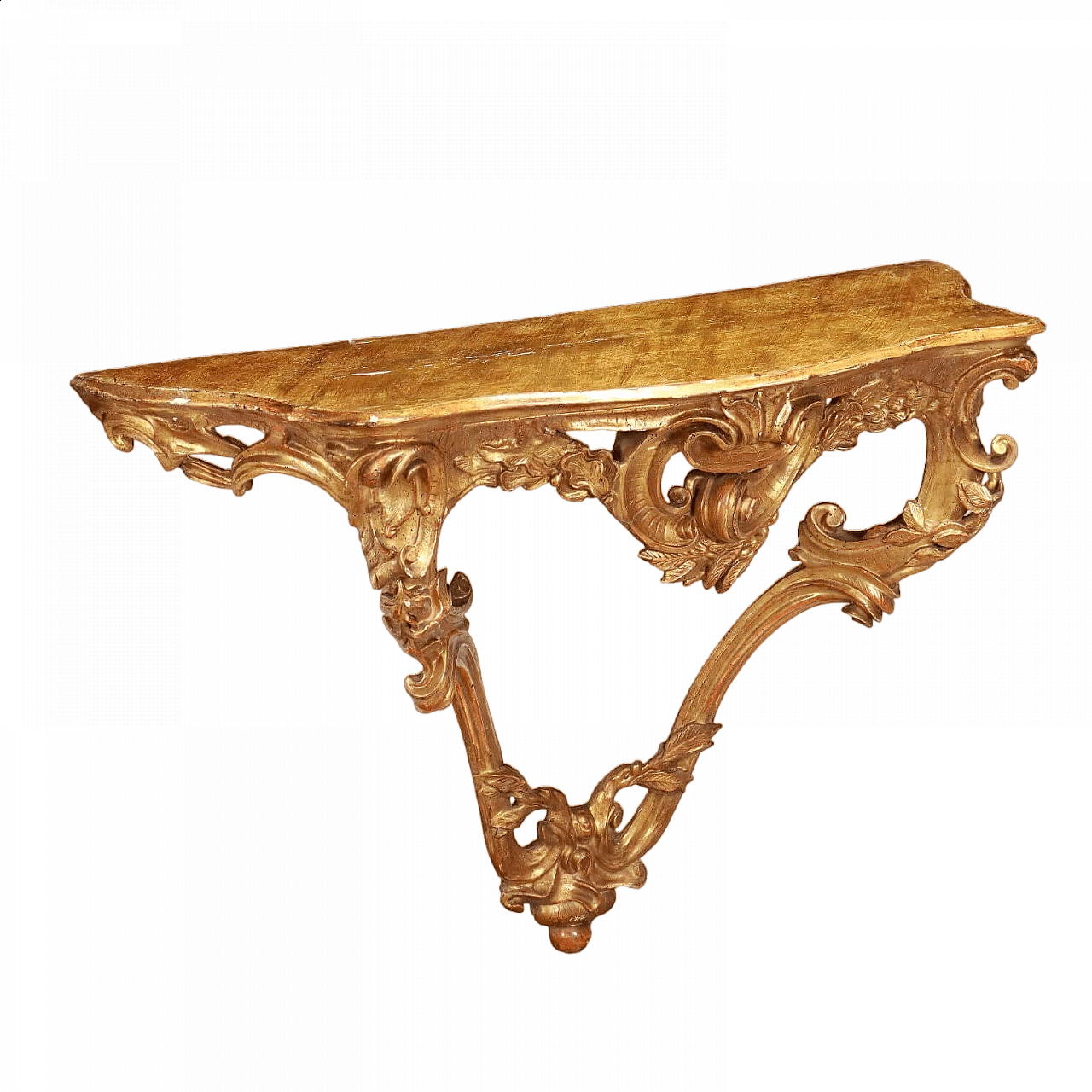 Drop-shaped console table in carved and gilded wood with curved legs, 19th century 11