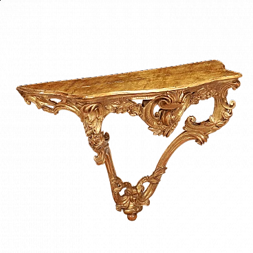 Drop-shaped console table in carved and gilded wood with curved legs, 19th century