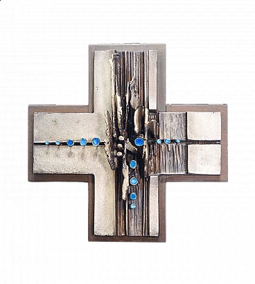 Metal and enamel crucifix by Del Campo, 1960s