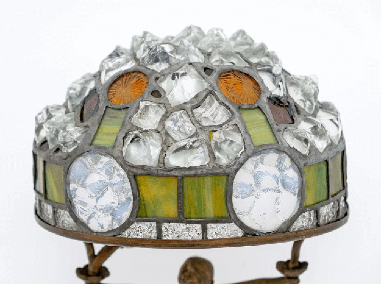 Lampada da tavolo Art Nouveau stile Tiffany in ottone, vetro e cristallo, anni '30 9