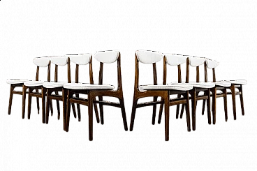 8 White dining chairs by Rajmund Teofil Hałas, 1960s