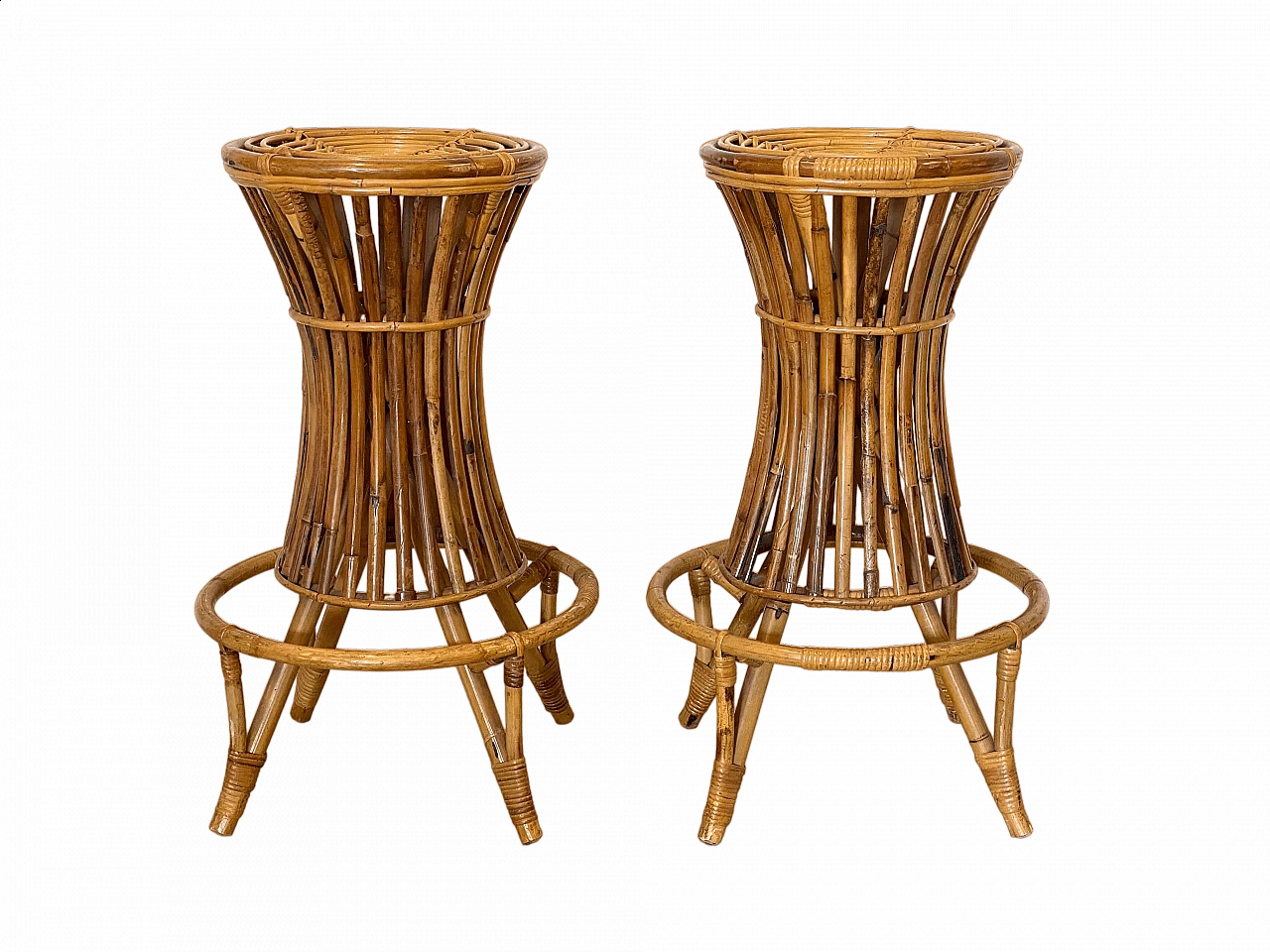 Pair of bamboo stools, 1970s 8