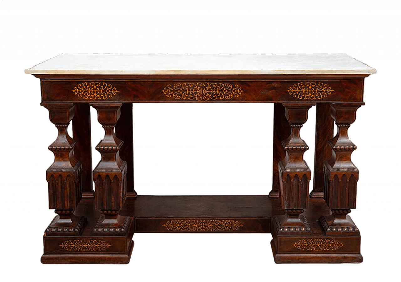 Consolle Smith in piuma di mogano con innesti di intarsio in acero, inizio '800 5