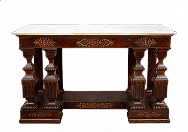 Smith console table in mahogany feather with maple inlay grafts, early 19th century