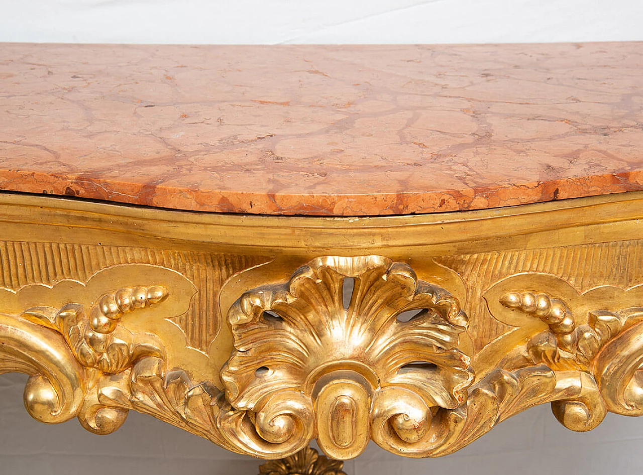 Neapolitan Louis Philippe gilded wood and red marble console, 19th century 2