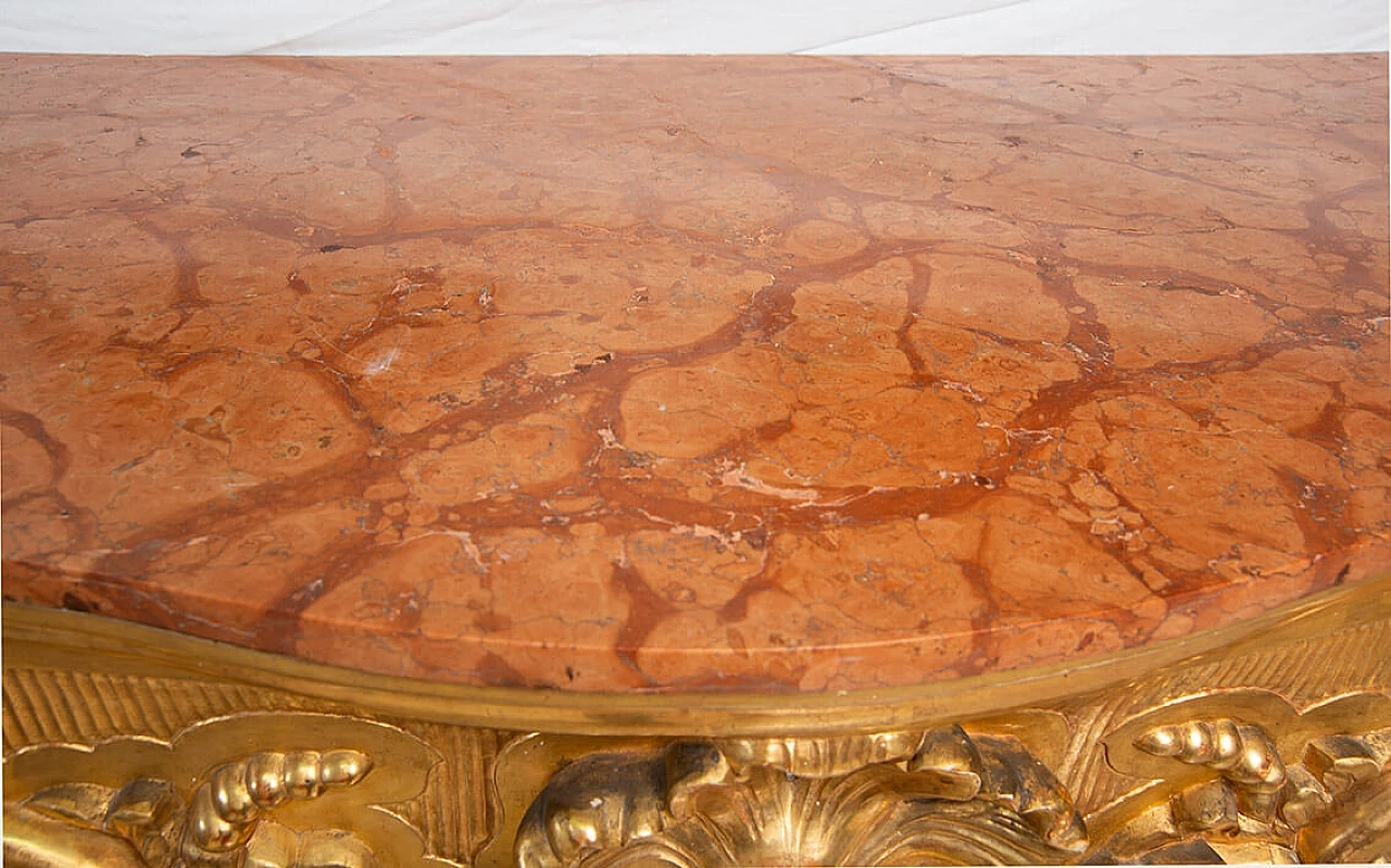 Neapolitan Louis Philippe gilded wood and red marble console, 19th century 5