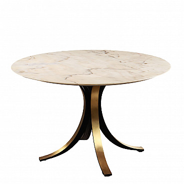 Tavolo rotondo in metallo con piano in marmo, anni '70