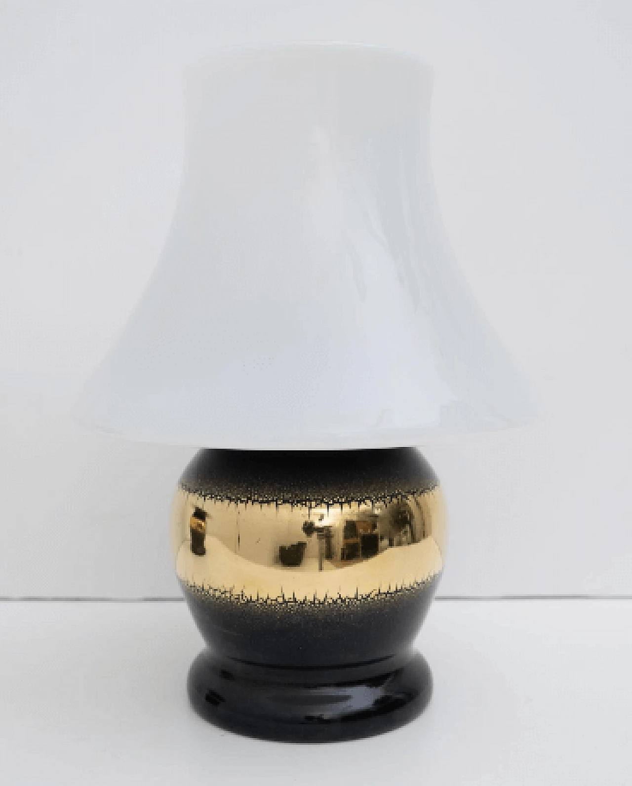 Coppia di lampade da tavolo in vetro di Murano con fascia dorata, anni '70 4