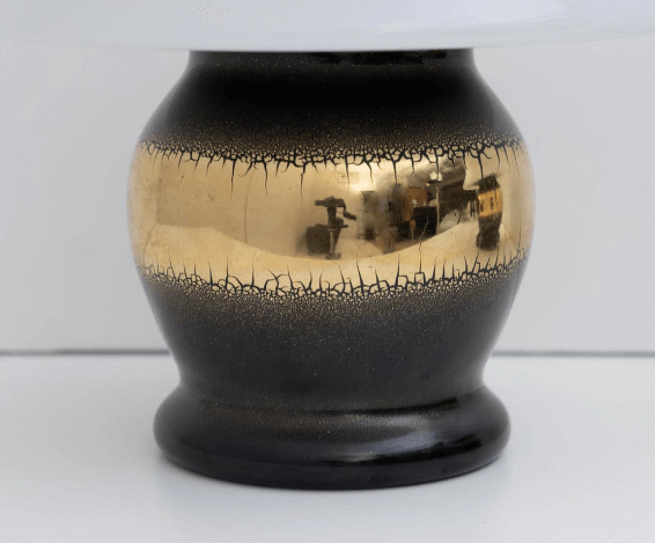 Coppia di lampade da tavolo in vetro di Murano con fascia dorata, anni '70 6