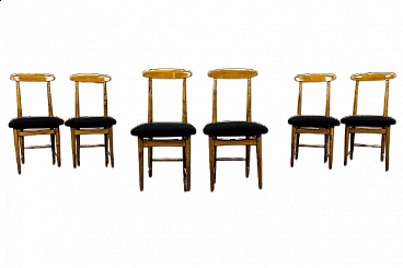 6 Chairs in wood and black fabric by Bernard Malendowicz, 1960s