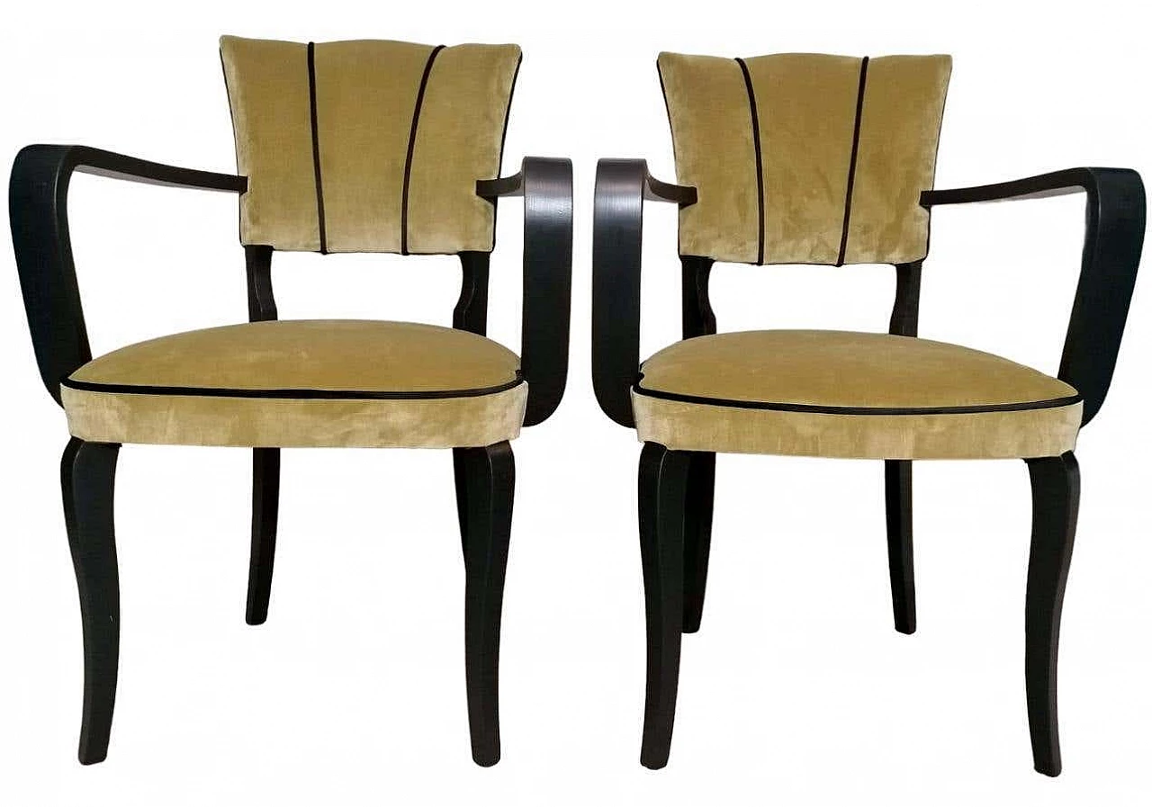Pair of Bridge armchairs in black lacquered wood, 1950s 2