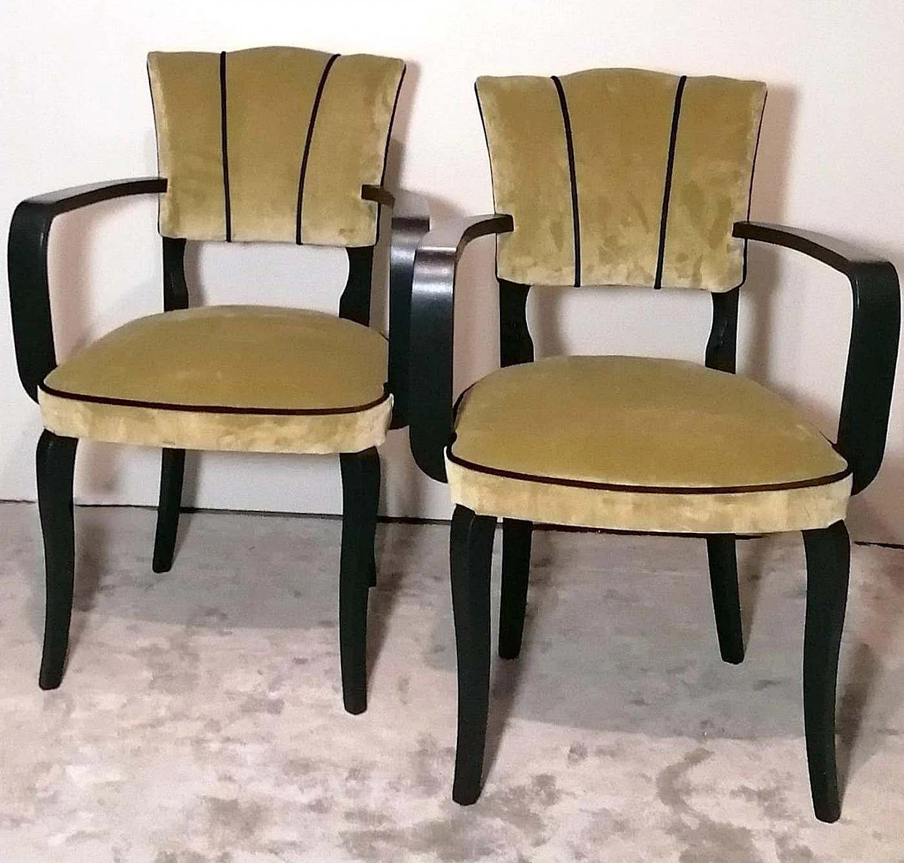 Pair of Bridge armchairs in black lacquered wood, 1950s 3