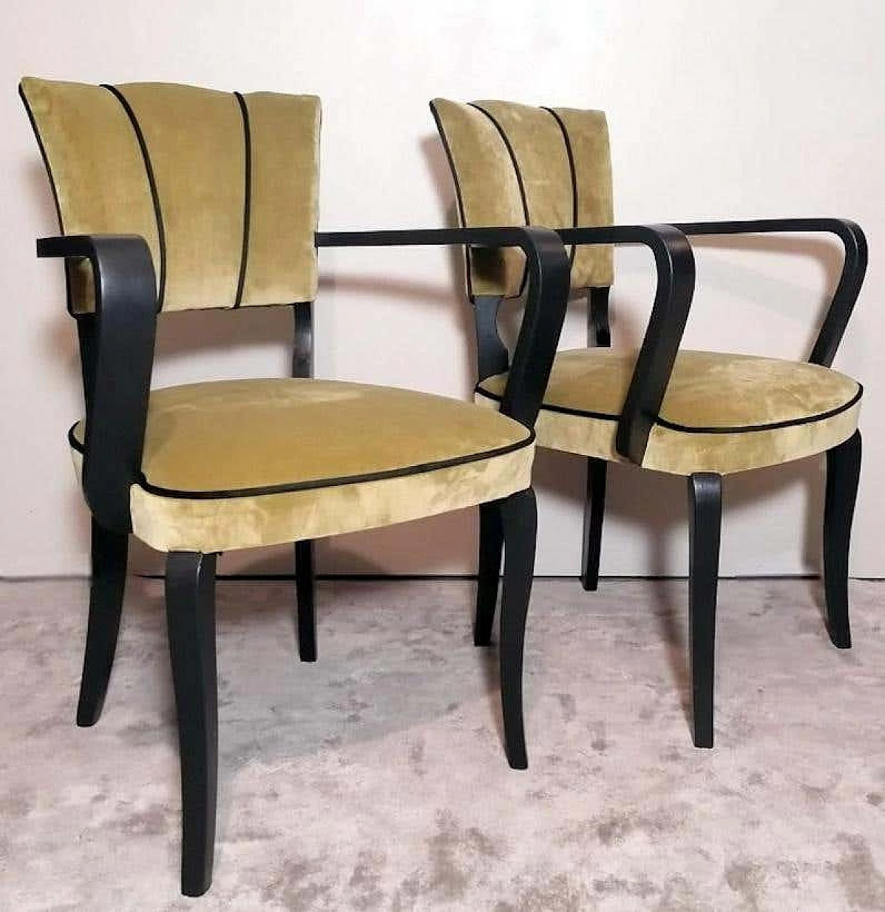 Pair of Bridge armchairs in black lacquered wood, 1950s 4