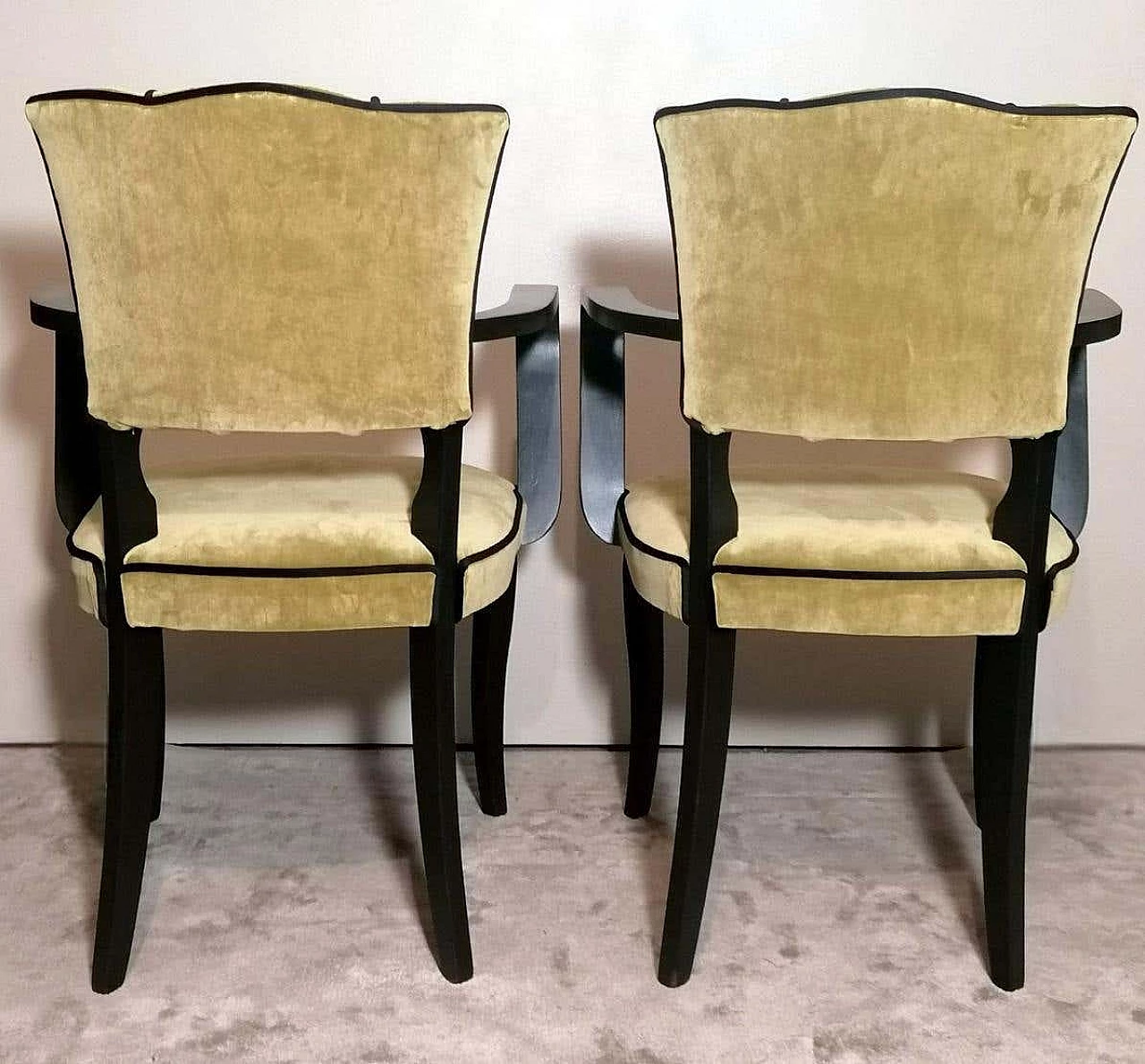 Pair of Bridge armchairs in black lacquered wood, 1950s 6