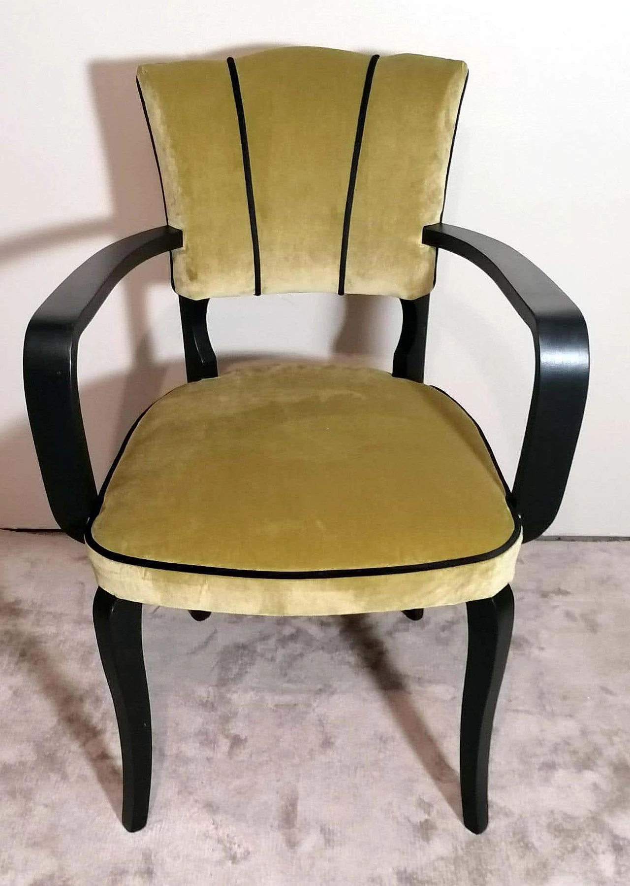 Pair of Bridge armchairs in black lacquered wood, 1950s 7