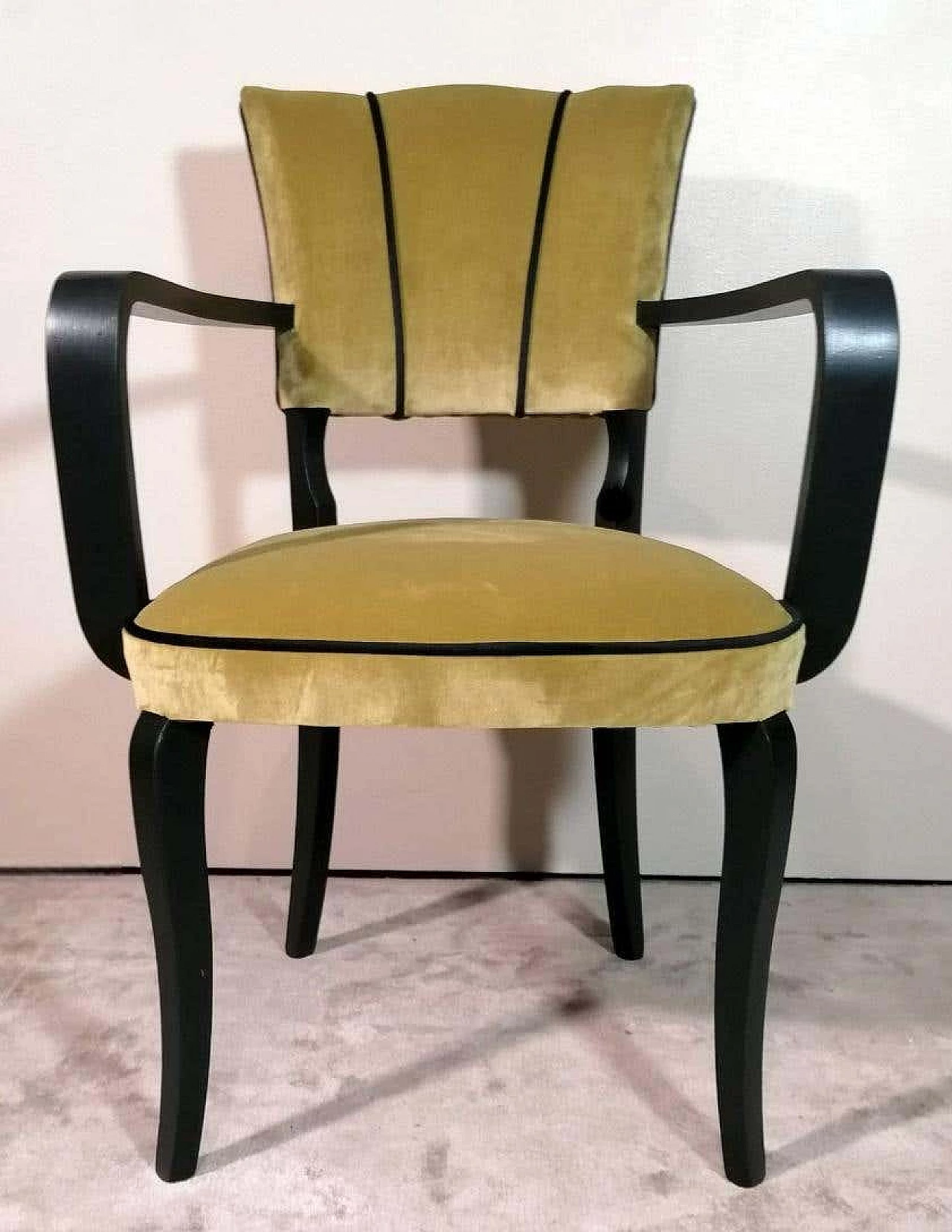 Pair of Bridge armchairs in black lacquered wood, 1950s 8