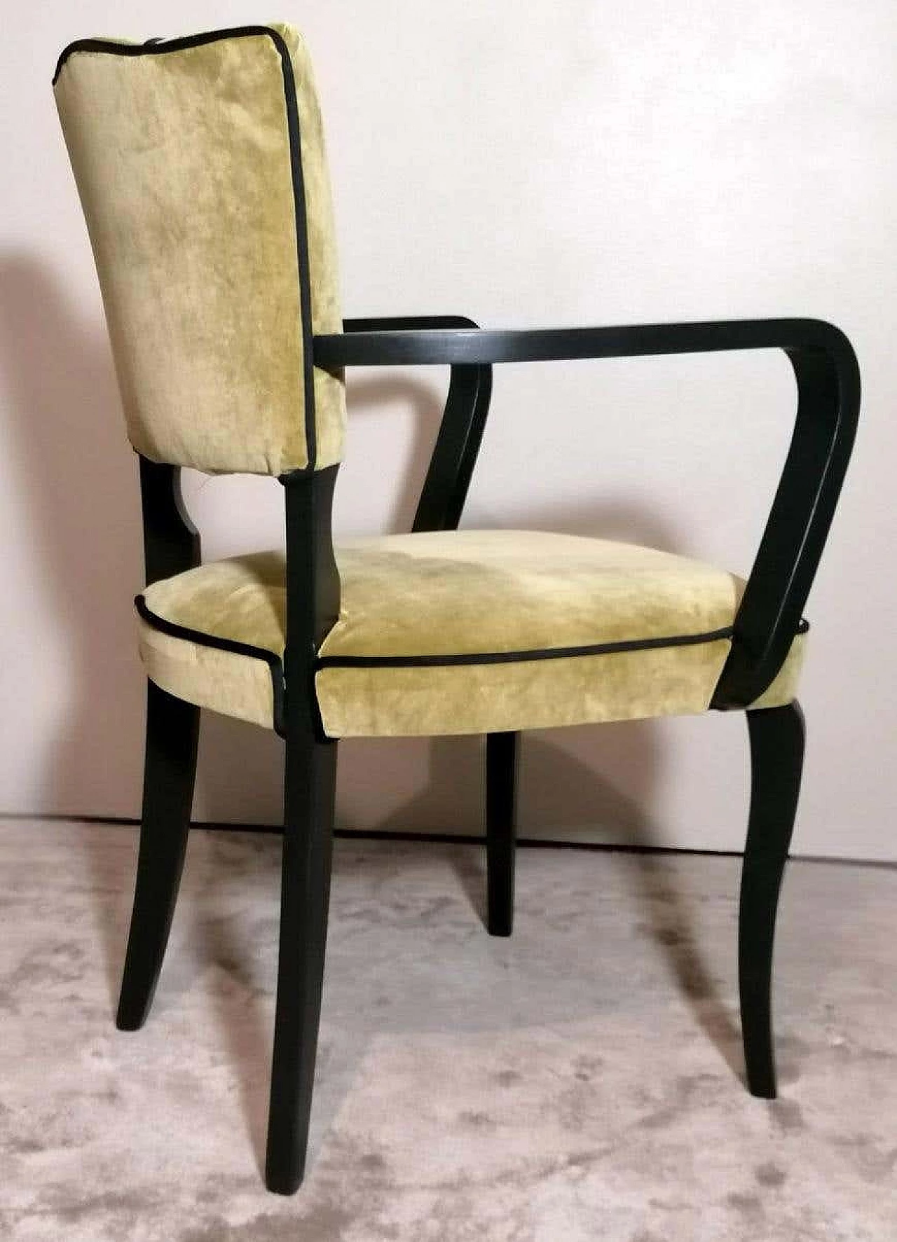 Pair of Bridge armchairs in black lacquered wood, 1950s 11