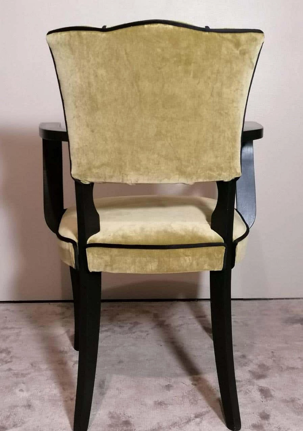 Pair of Bridge armchairs in black lacquered wood, 1950s 12