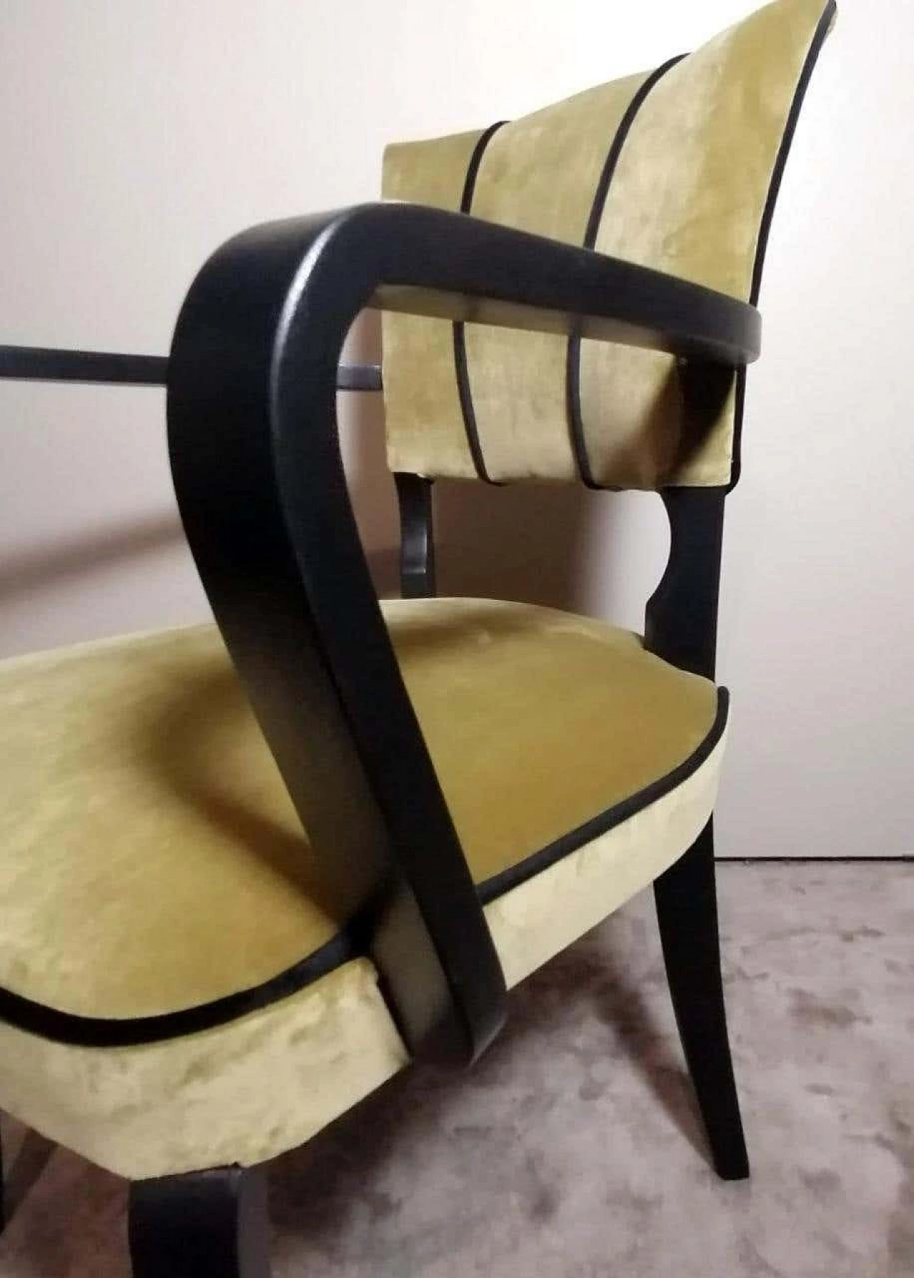 Pair of Bridge armchairs in black lacquered wood, 1950s 14